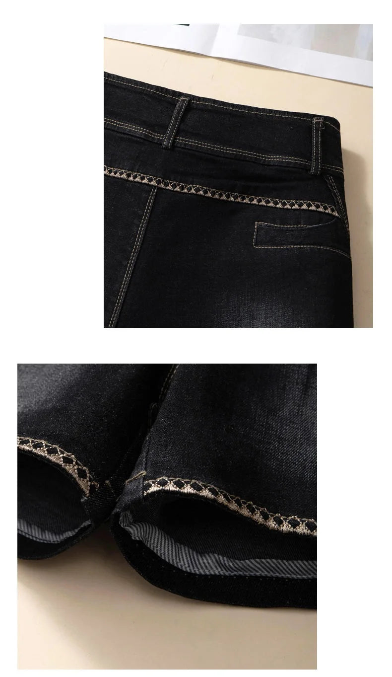 Stretch Denim Shorts Women's New Summer Thin Korean High Waist Straight Tube A-line Hot Pants Black Blue Casual Female Shorts Viralgem Store