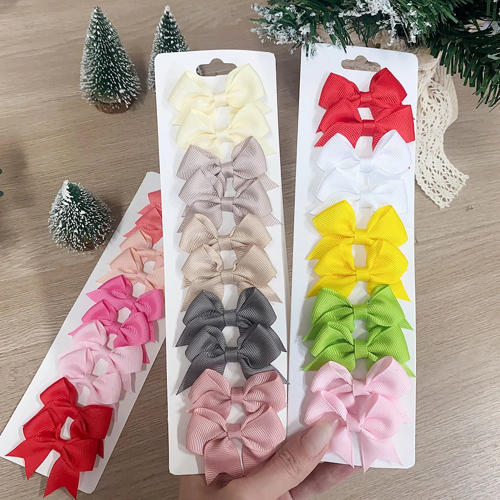 10Pcs/Set Solid Color Kids Bows Hair Clips for Baby Girls Handmade Ribbon Bowknot Hairpin Barrettes New Year Hair Accessories Viralgem Store