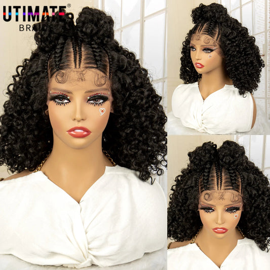 13X4 Lace Frontal Synthetic Braided Wigs for Black Women Braid Wig with Baby Hair 16inches Afro Curly Bob Wigs Braided Wig Viralgem Store