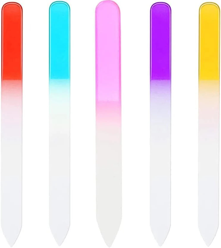 5pcs Glass Nail File Fingernail Files For Natural Nail Double-Sided Ombre Etched Travel Filer Professional Manicure Nail Tools *