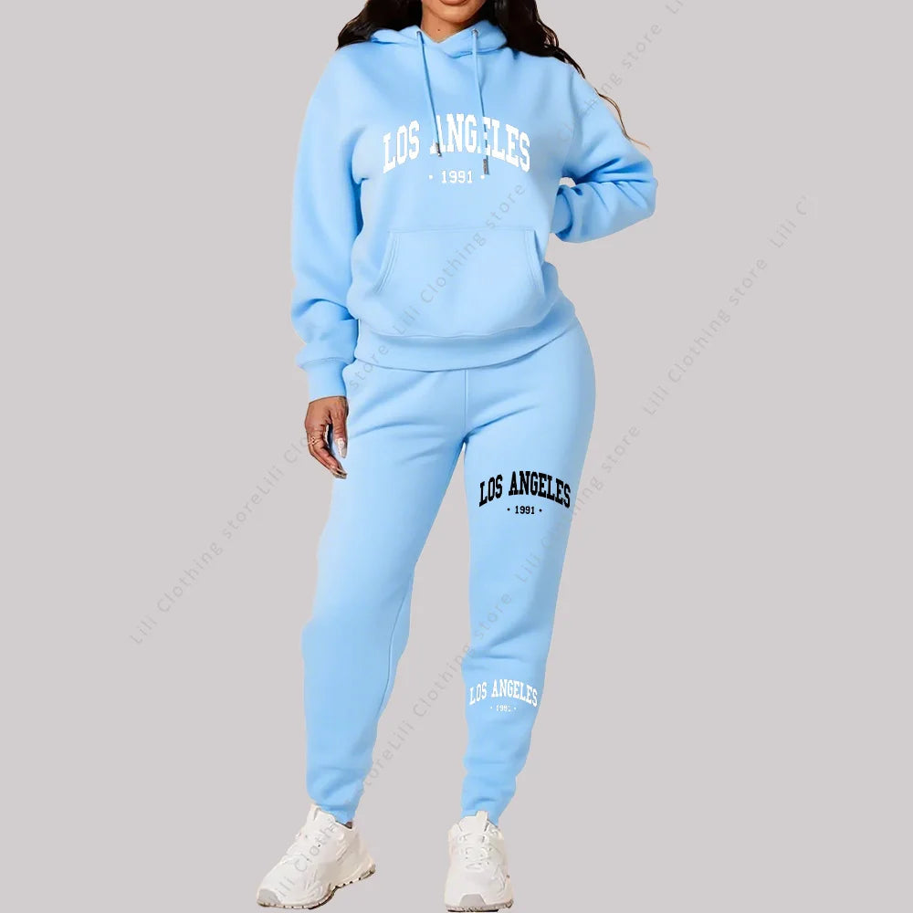 Women Sets Hoodies Pants 2 Piece Outfits Aesthetic Sportswear Sweatsuit Los Angeles Letter Print Suit Ladies Tracksuit Plus Size Viralgem Store