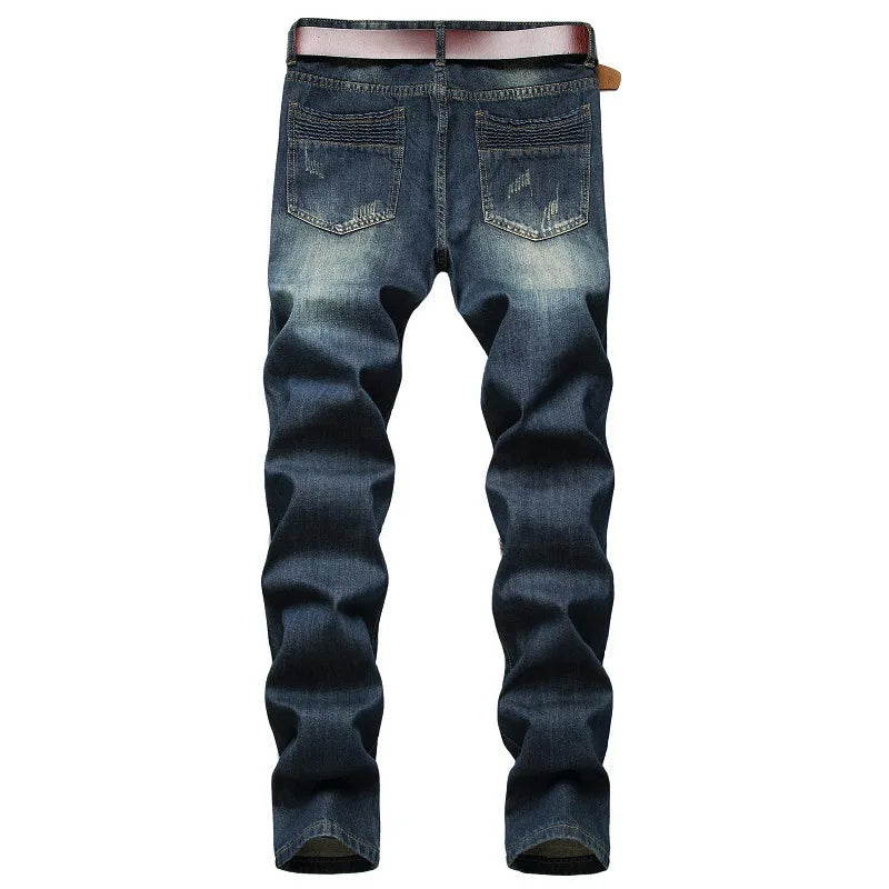 2024 Men's Autumn and Winter New Characteristic Nostalgic Jeans, European and American Ripped Patchwork Tapered Jeans. Viralgem Store