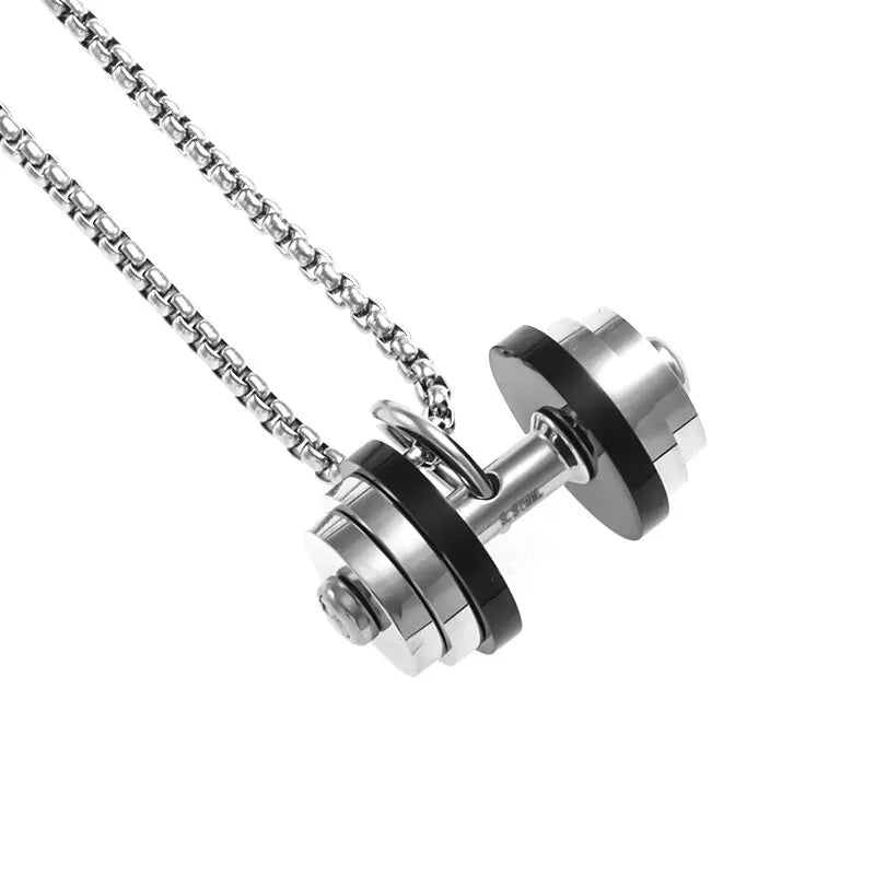 Titanium Steel Dumbbell Pendant Gym Fitness Equipment Barbell Necklace Domineering Muscular Men Fitness Leisure Sports Jewelry Viralgem Store
