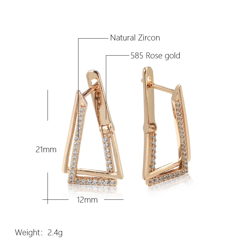SYOUJYO Triangle Geometry 585 Rose Gold Color Earrings For Women Trendy Natural Zircon Fine Jewelry One Touch English Earrings