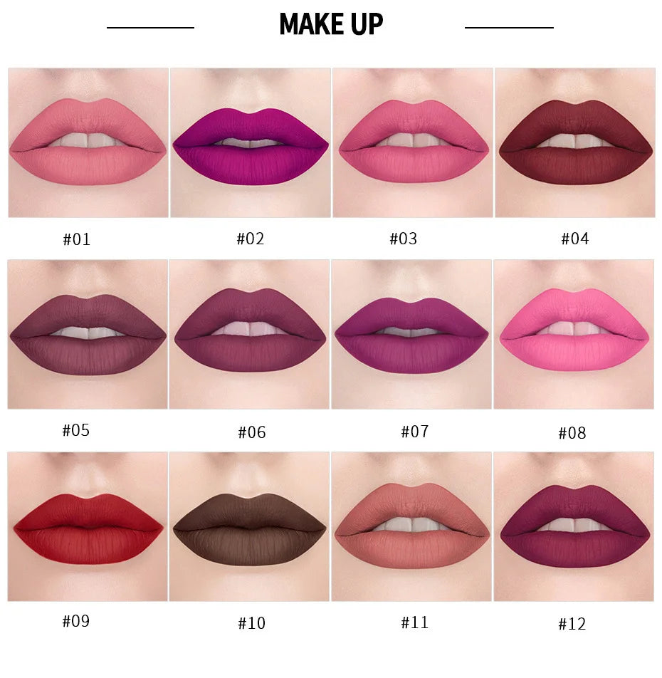 Velvet Smooth Matte Lipstick,Sexy Rose Purple Lipgloss Matte 12 Colors Lip Gloss Velvety Lip Makeup Gift for Girls and Women