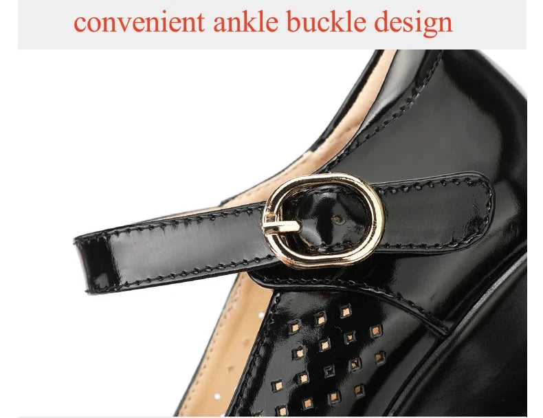 5.5cm 7.5cm Small Size 33 Breathable Cutout Block Heels Shoes Mary Janes 2024 Soft Leather Platform Pumps for Mom Dance Model