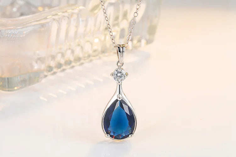 Sterling Silver Necklaces 925 for Women Origin Blue Sapphire Silver 925 Jewelry Gemstone Pendant Collares Mujer Sapphir Necklace