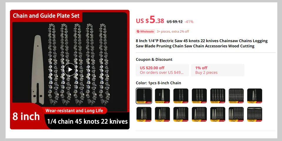 4/6/8/10 Inch 1/4 Chainsaw Chain Guide Portable Electric Saw Mini Chainsaw Logging Saw Blade Pruning Chain Saw Chain Accessories