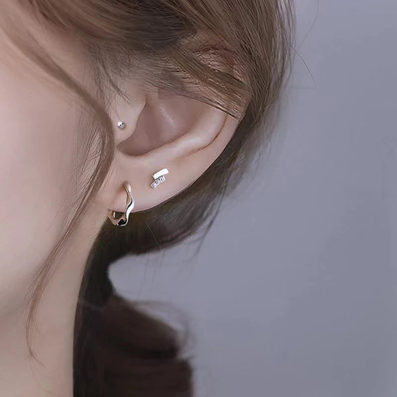 925 Sterling Silver Ear Needle Vintage Small Hoop Earring for Women Geometry Round Silver Earrings Party Fashion Jewelry Gift