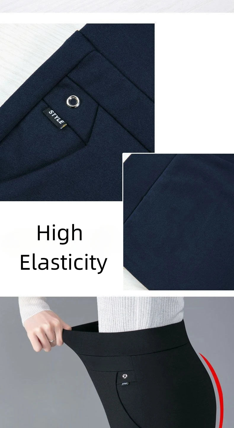 2024 Autumn Winter Plus Size Women Pants Clothing Fleecing Basic Office Lady Pencil Pants Skinny Thermal Thick Thin Slim Trouser