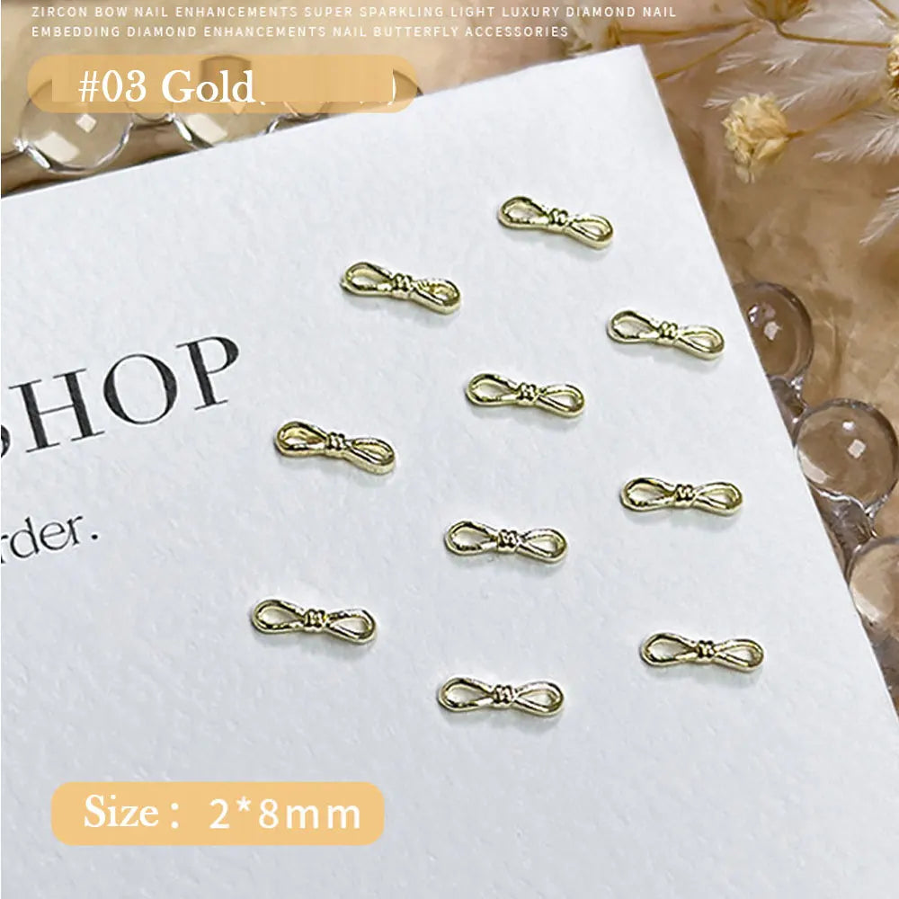 20pcs Silver Bowknot Nail Art Charm 3D Alloy Gold Small Thin Bow Tie Nail Decoration DIY Versatile Christmas Nail Accessories Viralgem Store