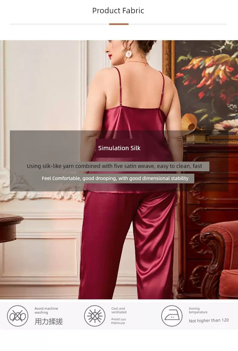 100.00kg Plus Size Ladies Plus Size Ice Silk Pajamas Fat Women plus Size Pajamas Set 2pcs 5x