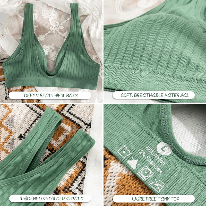 Women Seamless Sports Crop Top Sexy Bra Female Tube Tops Deep V Sexy Women's Underwear Bralette Sleeveless Camis Bandeau Top