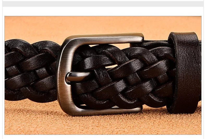 2023 Women Casual Luxury New Style Width 2.5cm  Woven Belt Needle Buckle Real Leather Head Layer Cowhide Handmade Decorative