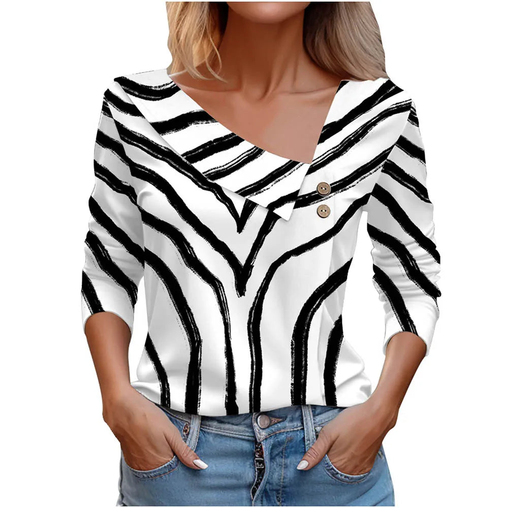 T Shirt For Women Fashion Long Sleeve Top White Floral Print Shirts And Blouses Autumn Winter Clothes For Women 2024 Viralgem Store