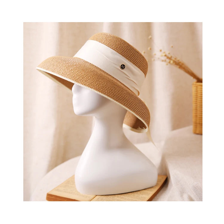 2024 Hepburn Sun Hat Women Summer Sunscreen Straw Hat Female Retro Bow French Elegant Hat Big Eaves Sunshade Beach Hat