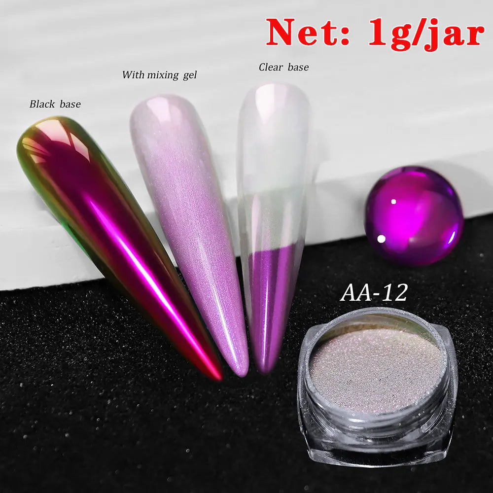 1jar Chrome Chameleon Aurora Nail Powder Metallic Effect Nail Glitter Pigment Mirror Nail Rubbing Dust Gel Nail Polish Supplies