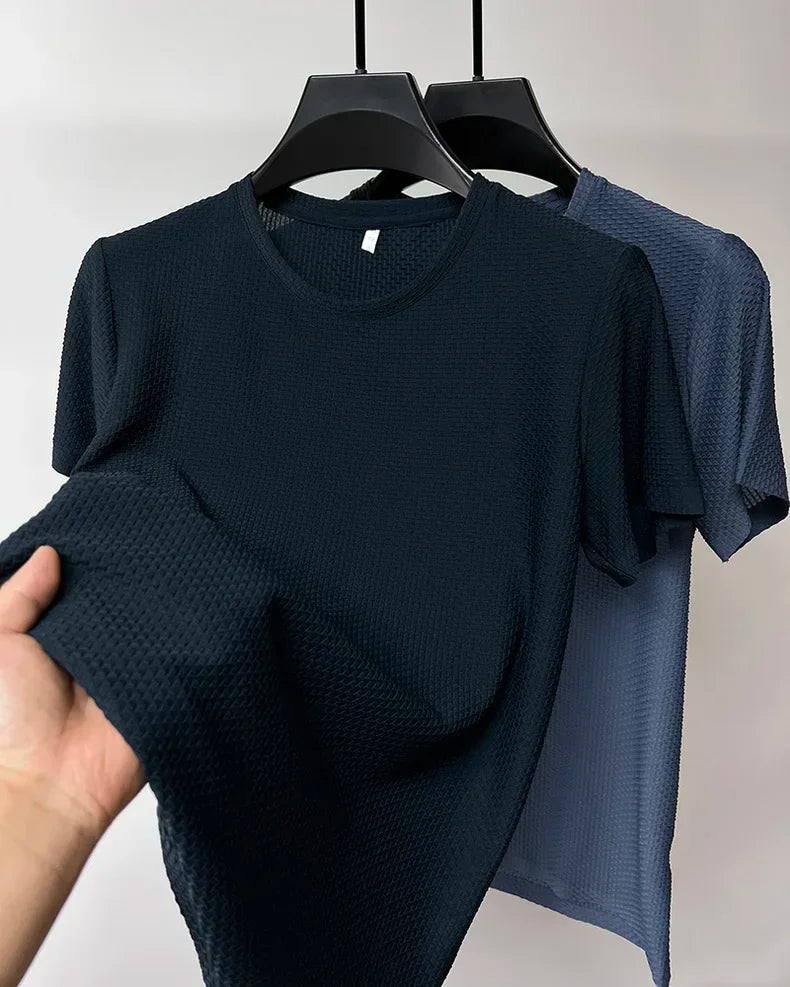 Summer Ice Silk High-End Solid Color High Quality Short Sleeve T Shirts Men's Breathable Fashion T-Shirt Male Brand Clothes 4XL