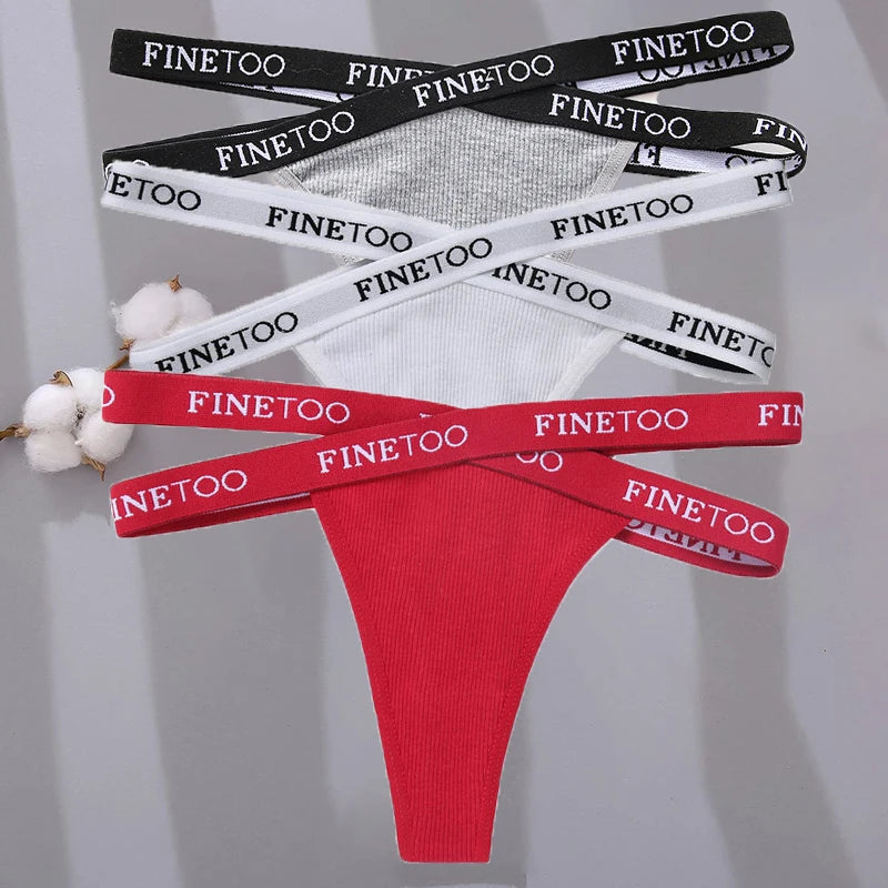 3PCS/Set Cross Strap G-String Cotton Panties Women Sexy High Waist Women's Panties FINETOO Letter Waisted Panty Lingerie M-XL