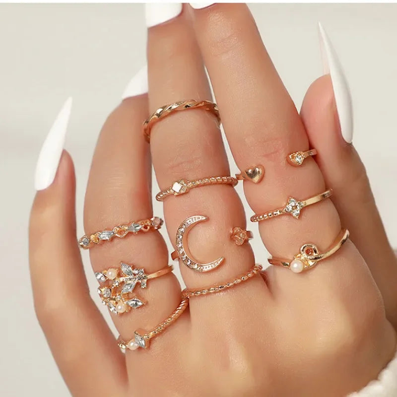 10PCS Set Fashion Rings for Women Vintage Gold Plated Finger Ring Party Jewelry Viralgem Store