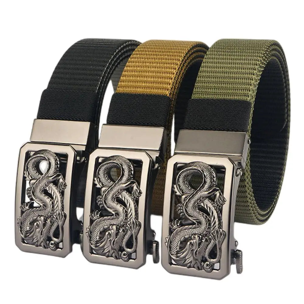 SupSindy New Man Double-sided Nylon Belt Dragon Rotate Metal Automatic Buckle Canvas Belts for Men Jeans Waistband Bicolor Strap Viralgem Store