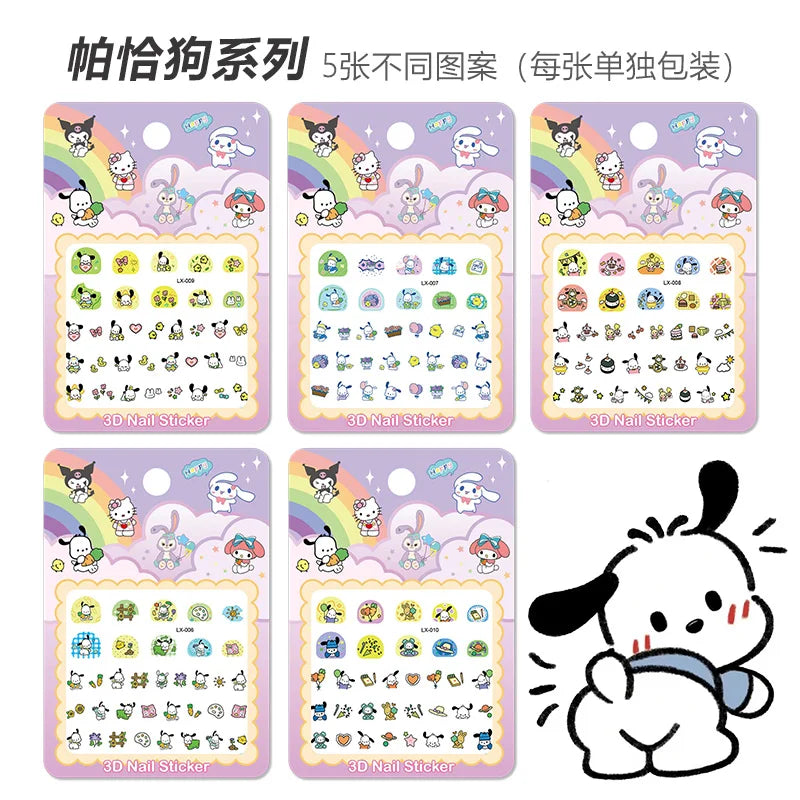5pcs/set Children Cartoon Luminous Nail Stickers Sanrio Hello Kitty Melody Kuromi Glow In The Dark Adhesive Slider Manicure Deca