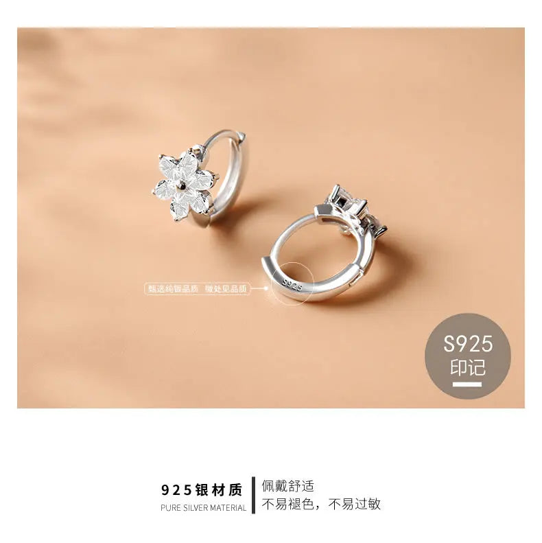 925 Sterling Silver Flower Earrings Temperament Simple Inlaid Zircon for Women Wedding Jewelry Accessories Viralgem Store