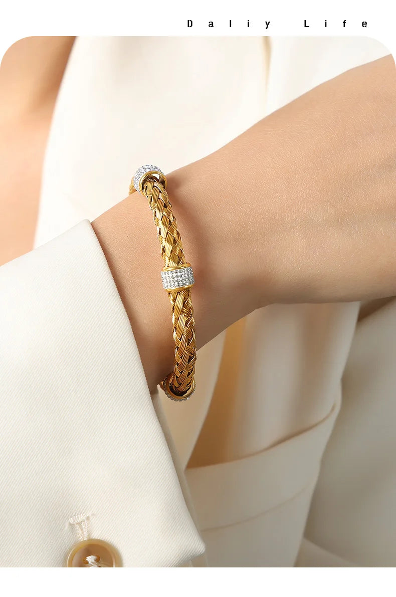 Woven 316L Stainless Steel Bracelet For Women Gold Plated High-end No Tarnish Women's Hand Bracelets Cuff Bangle Woman Jewelry
