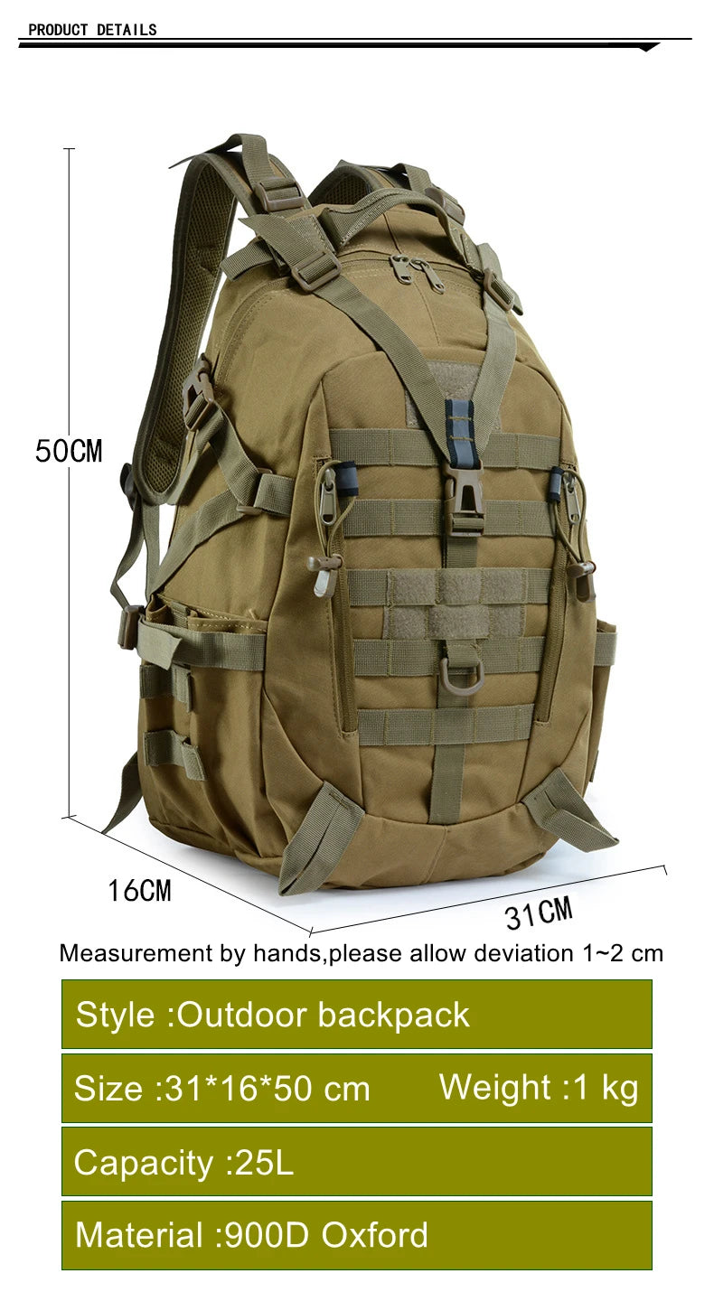 25L 900D Nylon Waterproof Backpack Outdoor Military Rucksacks Tactical Sports Camping Hiking Trekking Fishing Hunting Bag