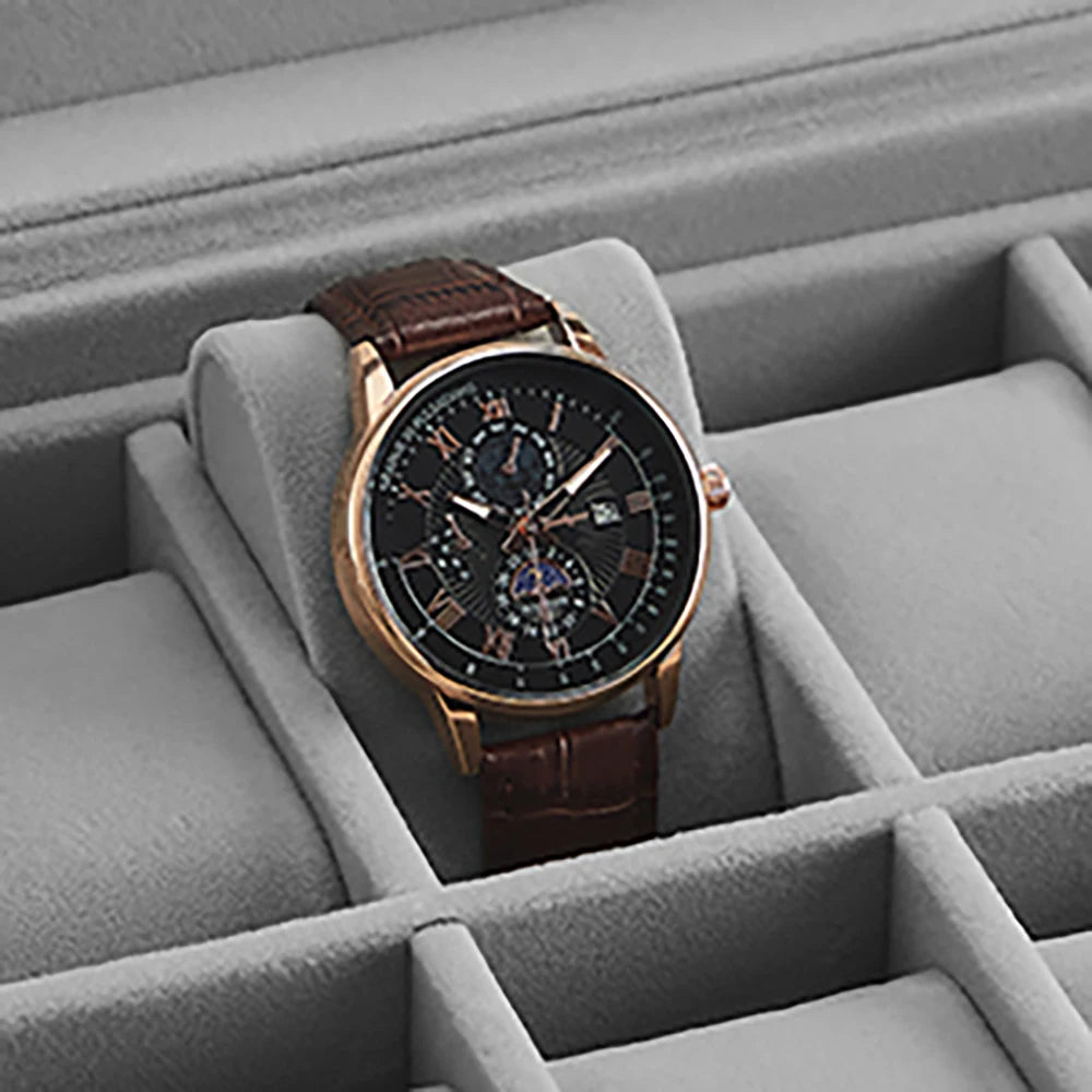 20-Slot Watch Organizer Case, Watch Case with Glass Lid, 2 Layers, Lockable Watch Display Case, Black Synthetic Leather, Gray