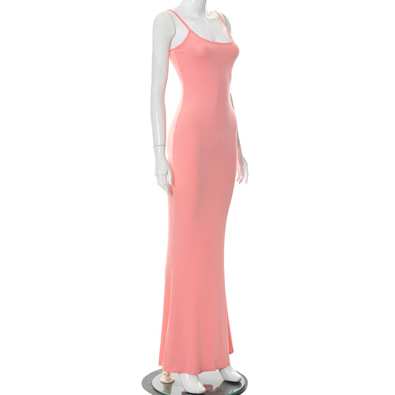 Y2k Women Sexy Bodycon Long Dress Solid Color Spaghetti Strap Low Cut Evening Party Dress Summer Beach Going Out Clothing Viralgem Store