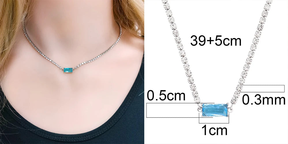 Stainless Steel Necklace Tennis Chain Hip Hop Square Pendant Necklace Star Heart Zircon Choker Necklaces For Women Jewelry