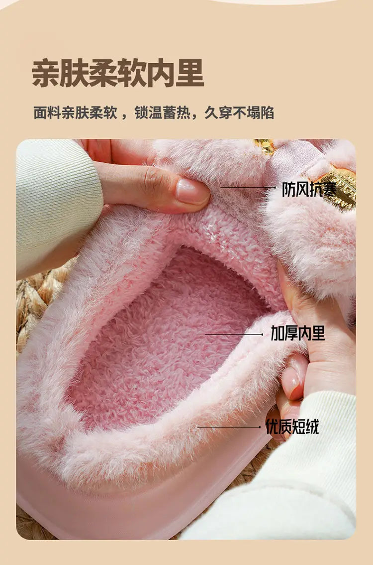 8 cm High platform fur slippers women's winter fluffy ear home shoes woman white bunny rabbit slippers woman house clog shoes
