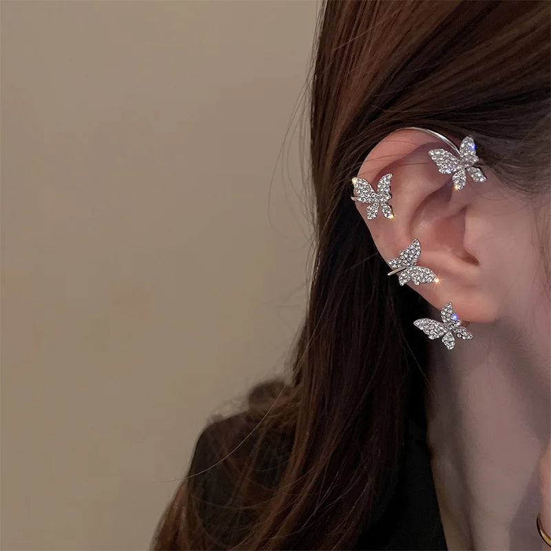 20Style Luxury Shiny Crystal Rhinestone Long Tassel Ear Cuff No Pierced Ear Clip Earrings For Women Wedding Korean Trend Jewelry Viralgem Store