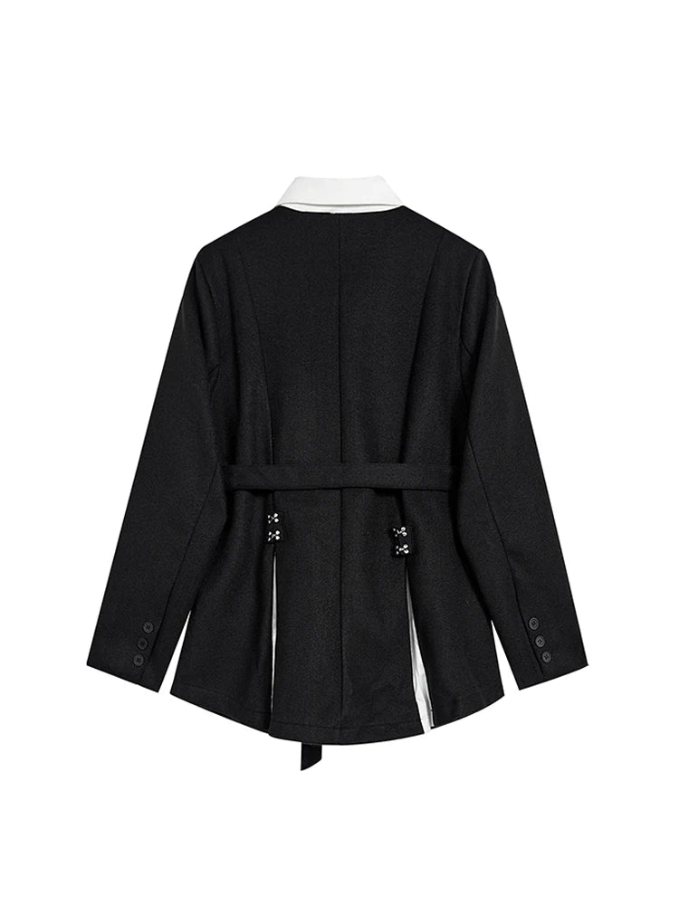 Women Black Gothic Blazer Elegant Vintage 90s Fashion Coat with Belt Y2k Suit Jacket Harajuku Long Sleeve Outwear 2000s Clothes Viralgem Store