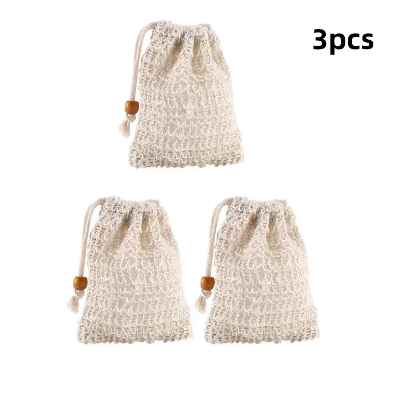 3Pcs Shower Bath Sisal Soap Bag Natural Sisal Soap Bag Exfoliating Soap Saver Pouch Holder for Bath & Shower Use