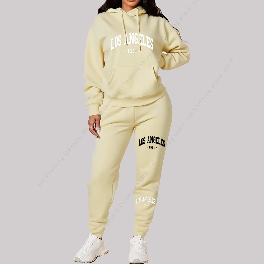 Women Sets Hoodies Pants 2 Piece Outfits Aesthetic Sportswear Sweatsuit Los Angeles Letter Print Suit Ladies Tracksuit Plus Size Viralgem Store