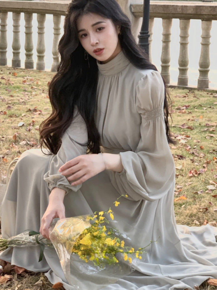 White Solid Vintage Party Midi Dress Women Puff Sleeve Slim Sweet Elegant Dress Ladies High-waisted French Style Chic Dress 2023 Viralgem Store