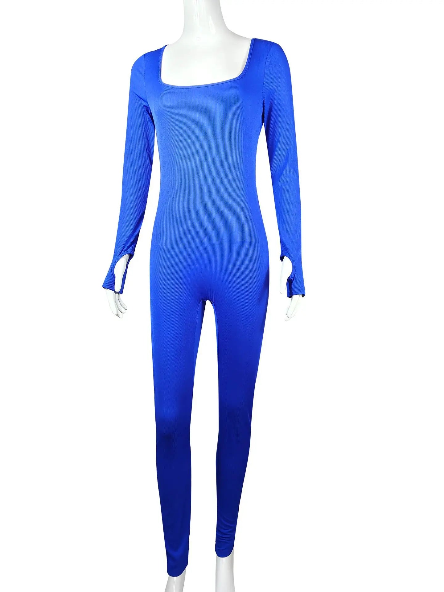 Women Elegant Skinny Jumpsuits Fall Winter Solid Ribbed Knit Long Sleeve Jumpsuit Y2k Square Neck Bodycon Sport Playsuits Female Viralgem Store