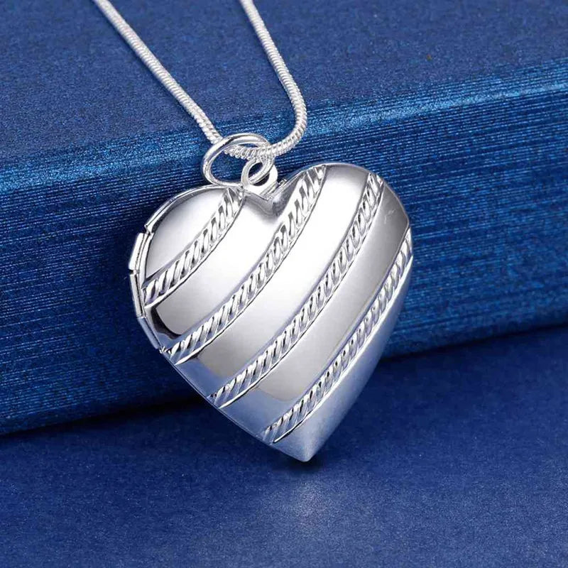 40-75cm 925 Sterling Silver Oval heart Round Photo open Frame Pendant Necklace Snake Chain For Woman Man Wedding Jewelry