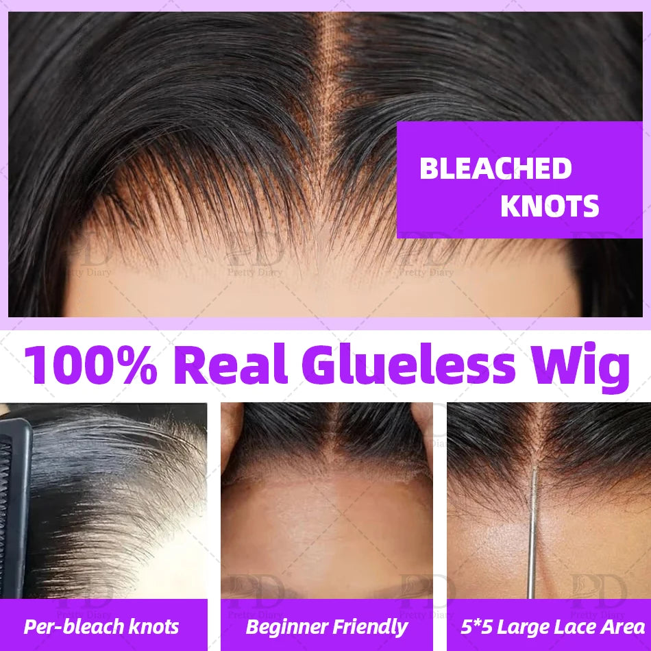 200% Pre Cut Wear and Go Glueless Wig Human Hair 5x5 Pre Cut Hd Lace Closure Wigs Bone Straight Pre Plucked Soft 100% Human Hair Viralgem Store