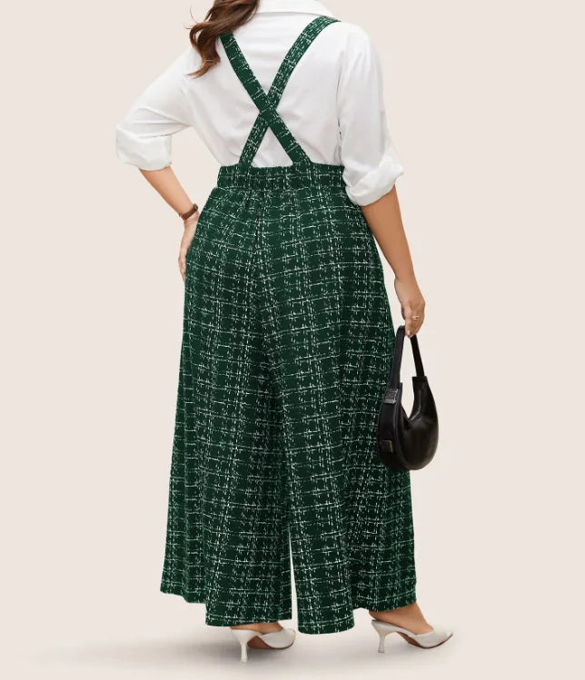 2025 Women's Sleeveless Oversized Jumpsuit Overalls Ladies Sexy Plaid Deep V Neck Wide Leg Pants Jumpsuits with Buttons Pockets Viralgem Store