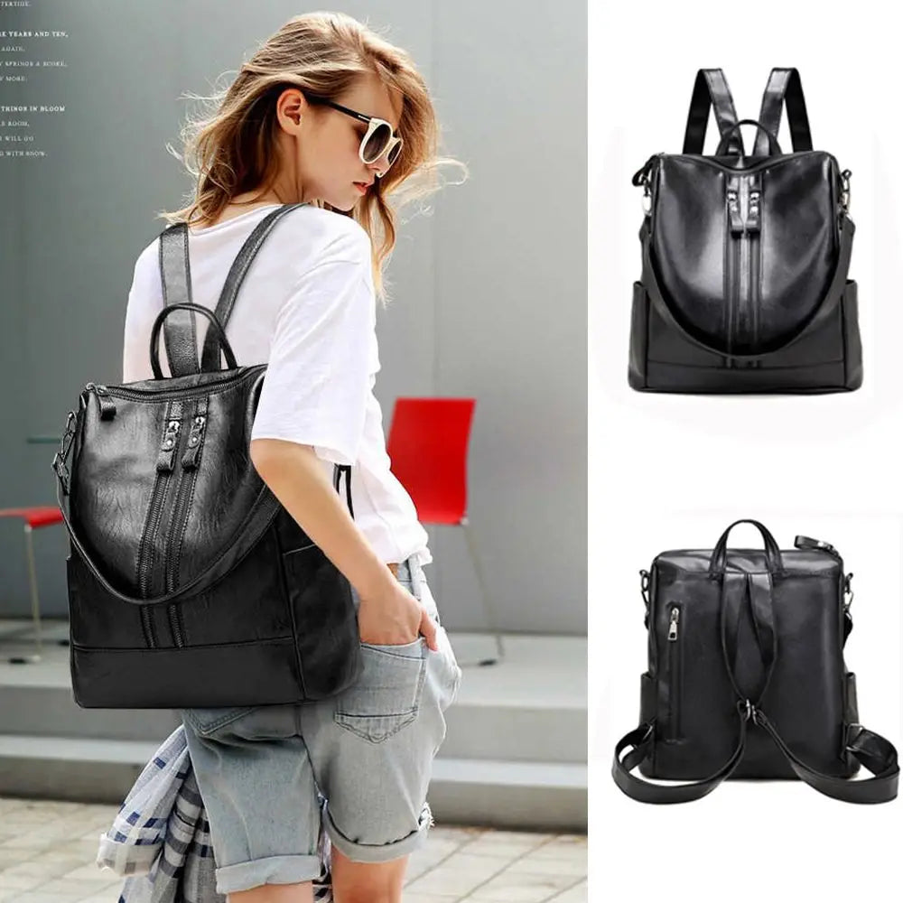 Women Soft Backpack School Leather Black Casual Multifunctional College Bag Large Capacity Shoulder Bags Travel Tote Backpack Viralgem Store