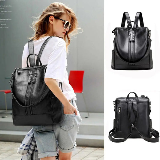 Women Soft Backpack School Leather Black Casual Multifunctional College Bag Large Capacity Shoulder Bags Travel Tote Backpack Viralgem Store