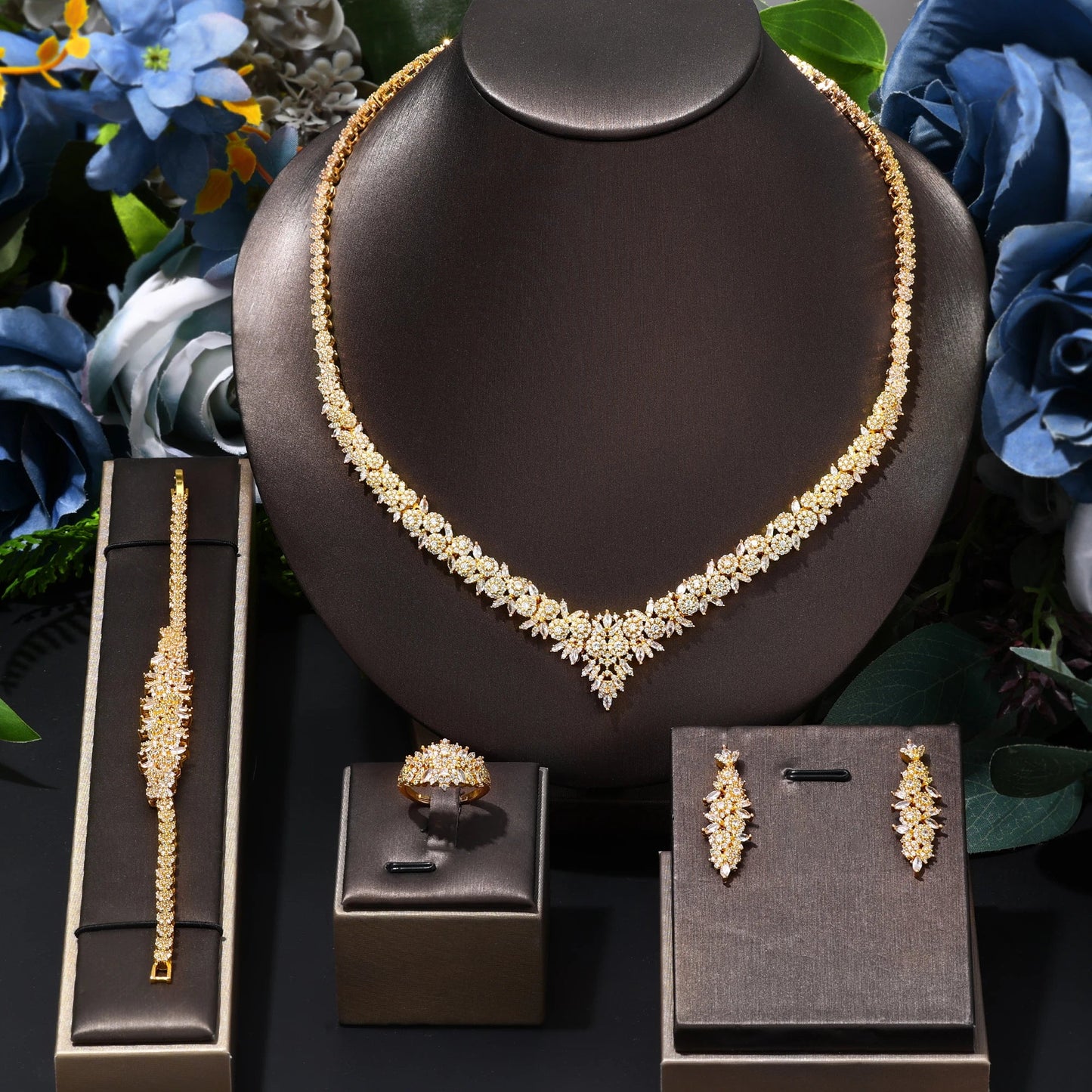 2024 Hot selling 4-piece Bride Wedding Jewelry Set with Cubic Zirconia Dubai Luxury Jewelry Set Viralgem Store