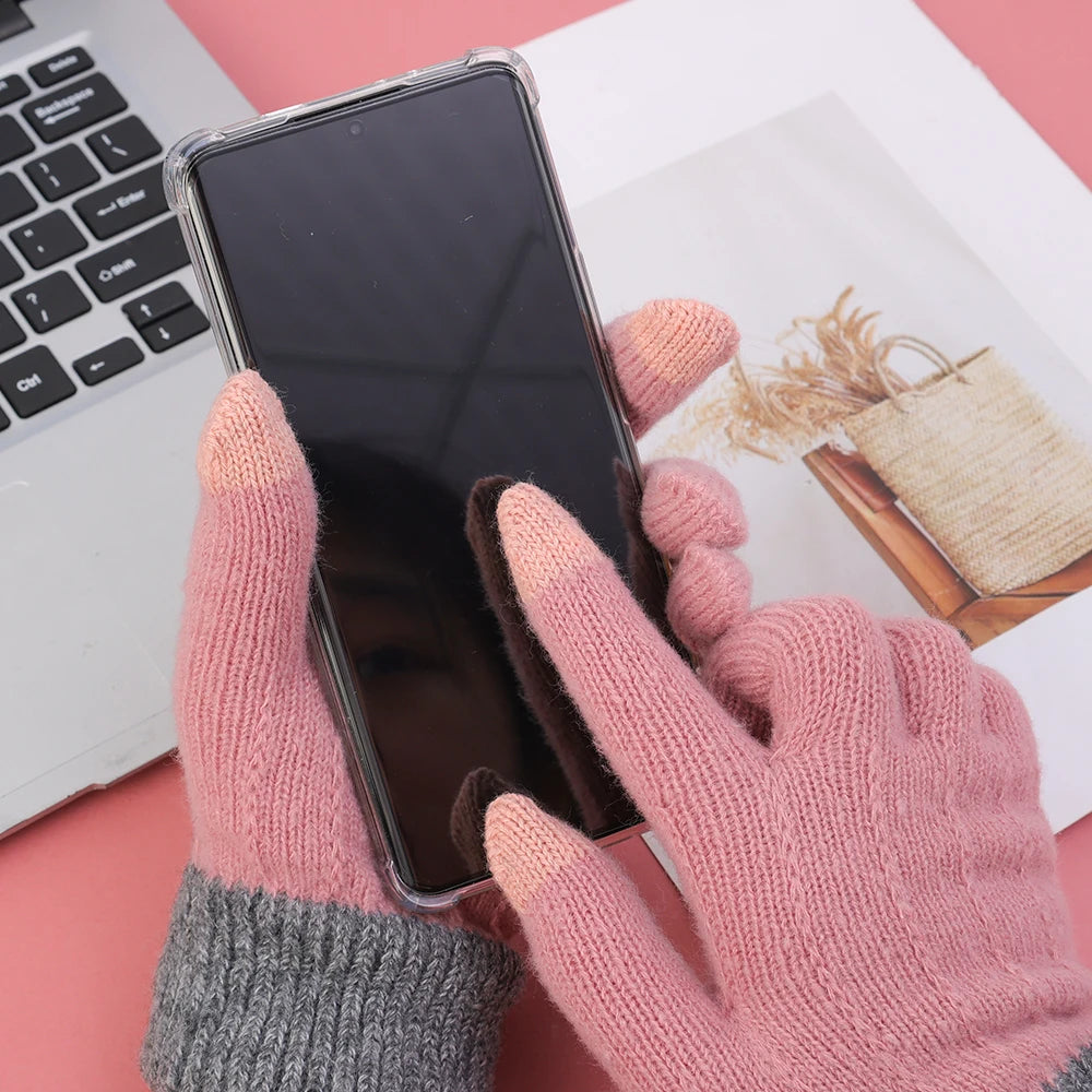 Warm Thick Plush Knitted Gloves Winter Touchscreen Plush Gloves Woman Thickening Fleece Thickened Cycling Driving Skiing Gloves