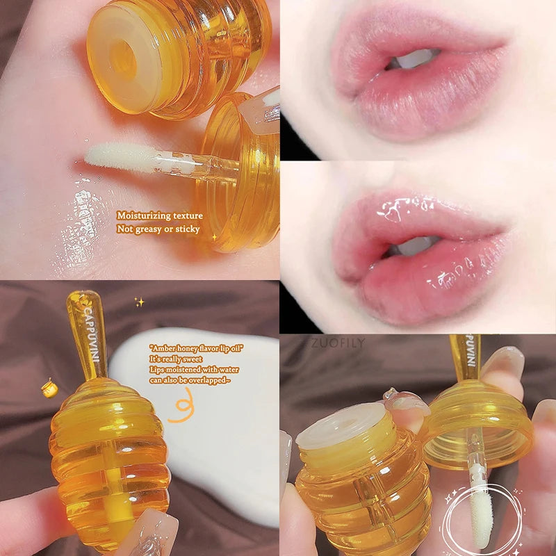 1PC Lip Oil Honey Peach Lip Care Moisturizing Unisex Lip Balm Fade Lip Lines Lip Masks Not Sticky Glossy Clear Lip Gloss Primer
