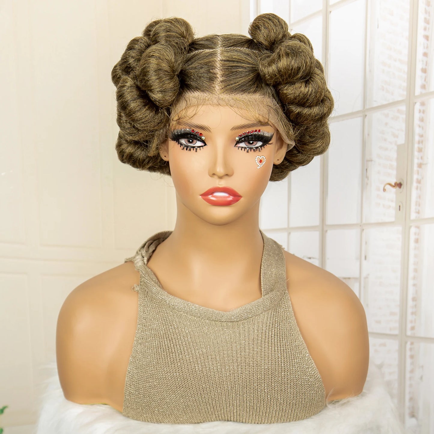 Synthetic Full Lace Handmade Bantu Braided Wigs Short Cute Natural Braided Lace Wigs with Baby Hair for Women