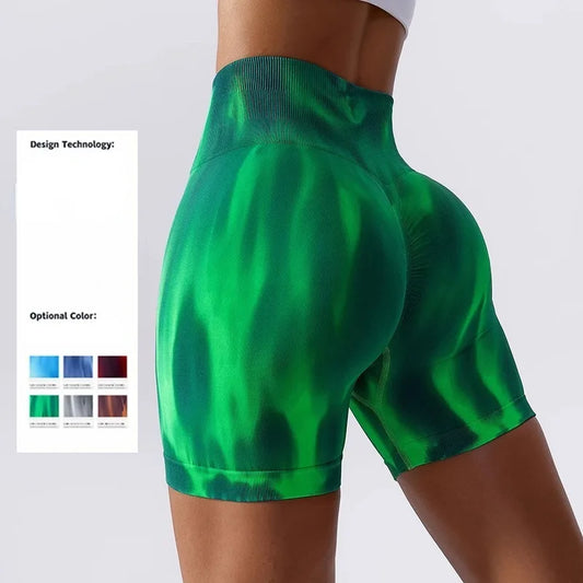 Tie Dye Aurora Shorts Female Seamless Slim Leggings Gym Running Cycling Stretchy Leggings High Waist Hip Liftting Yoga Shorts