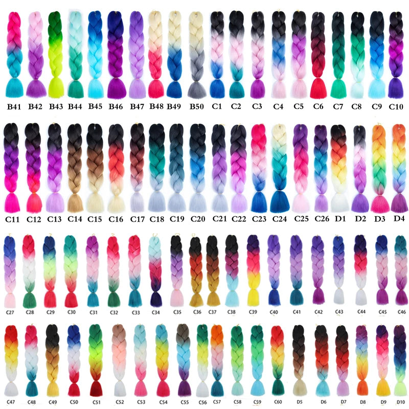 24'' 100G Synthetic Jumbo Braiding Hair Ombre Rainbow Hair Extensions Festival Jumbo Crochet Hair Weaving Box Braids Hairpieces